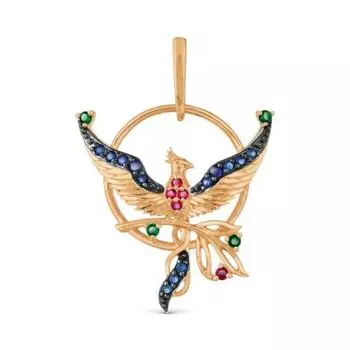 Подвеска с изумрудами искусственными, корундами и сапфирами Линии Любви