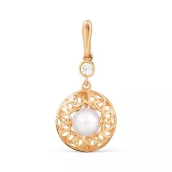 Подвеска с жемчугом и фианитом Линии Любви