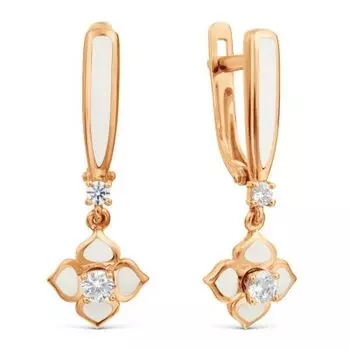 Серьги с эмалью и фианитами Линии Любви