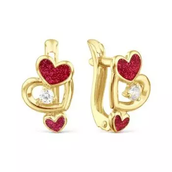 Серьги с эмалью и фианитами Линии Любви