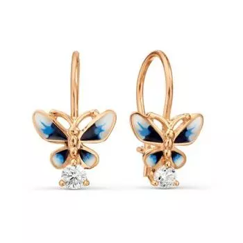 Серьги с эмалью и фианитами Линии Любви