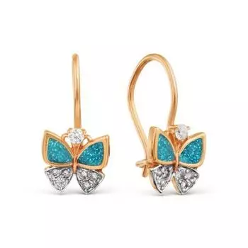 Серьги с эмалью и фианитами Линии Любви