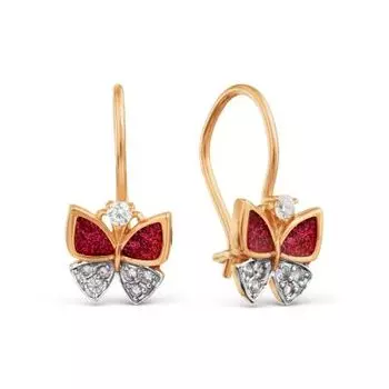 Серьги с эмалью и фианитами Линии Любви