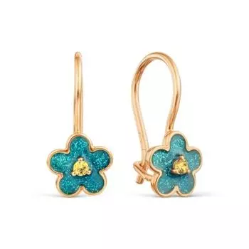 Серьги с эмалью и фианитами Линии Любви