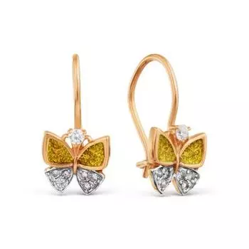 Серьги с эмалью и фианитами Линии Любви