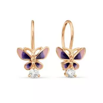 Серьги с эмалью и фианитами Линии Любви