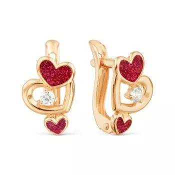 Серьги с эмалью и фианитами Линии Любви