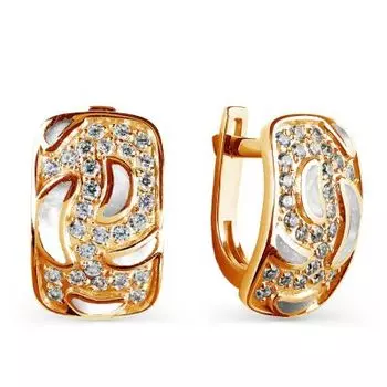 Серьги с эмалью и фианитами Линии Любви