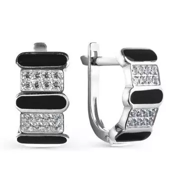 Серьги с эмалью и фианитами Линии Любви