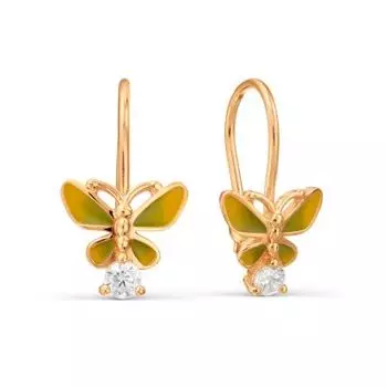 Серьги с эмалью и фианитами Линии Любви