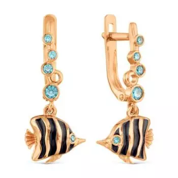 Серьги с эмалью и фианитами Линии Любви