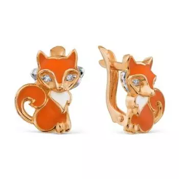 Серьги с эмалью и фианитами Линии Любви