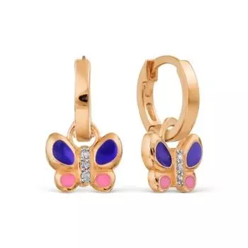 Серьги с эмалью и фианитами Линии Любви