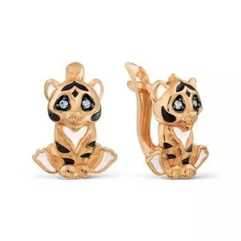 Серьги с эмалью и фианитами Линии Любви