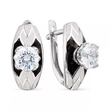 Серьги с эмалью и фианитами Premium Линии Любви