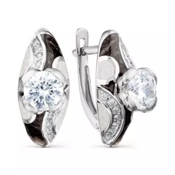 Серьги с эмалью и фианитами Premium Линии Любви