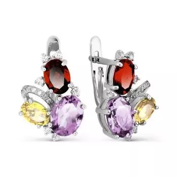 Серьги с аметистами, гранатами, цитринами и фианитами Линии Любви