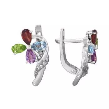 Серьги с аметистами, гранатами, топазами, хризолитами и фианитами Линии Любви