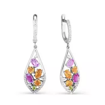 Серьги с аметистами, хризолитами, цитринами и фианитами Линии Любви