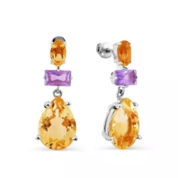 Серьги с аметистами и цитринами Линии Любви