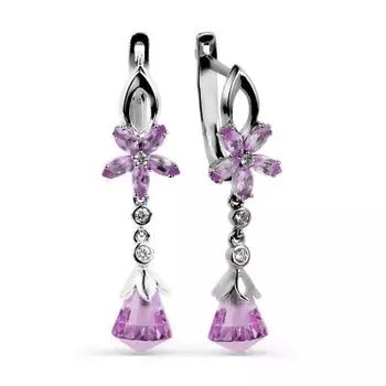 Серьги с аметистами и фианитами Линии Любви
