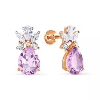 Серьги с аметистами и фианитами Линии Любви