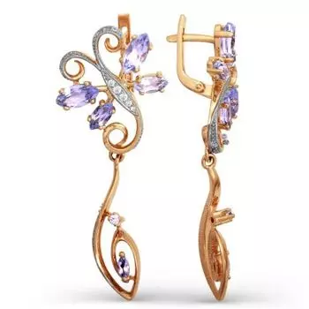 Серьги с аметистами и фианитами Линии Любви