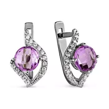 Серьги с аметистами и фианитами Линии Любви