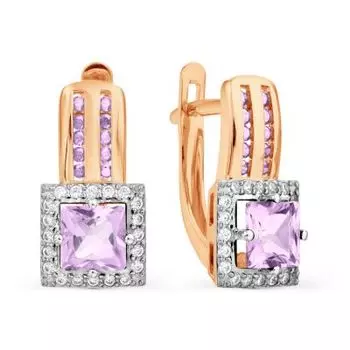 Серьги с аметистами и фианитами Линии Любви