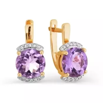 Серьги с аметистами и фианитами Линии Любви