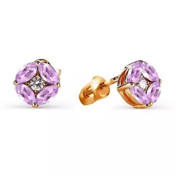 Серьги с аметистами и фианитами Линии Любви