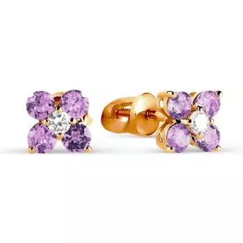 Серьги с аметистами и фианитами Линии Любви