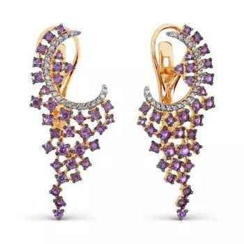 Серьги с аметистами и фианитами Линии Любви