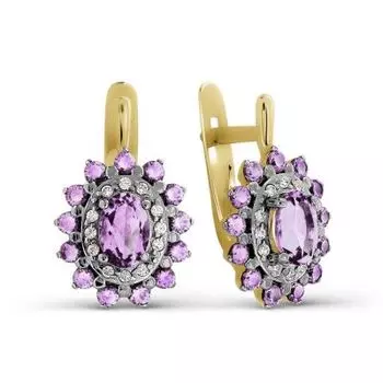 Серьги с аметистами и фианитами Линии Любви