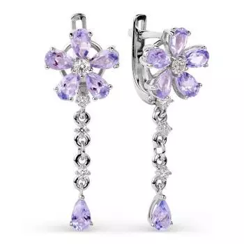 Серьги с аметистами и фианитами Линии Любви