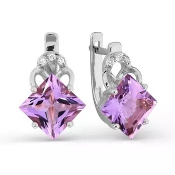 Серьги с аметистами и фианитами Линии Любви