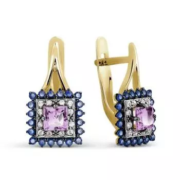 Серьги с аметистами и фианитами Линии Любви