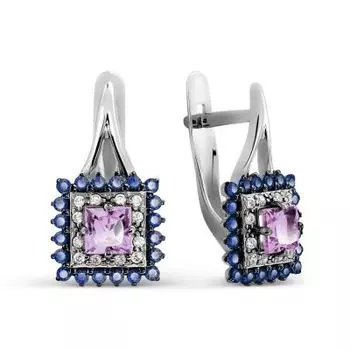 Серьги с аметистами и фианитами Линии Любви
