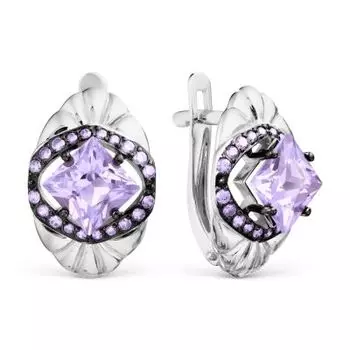 Серьги с аметистами и фианитами Линии Любви