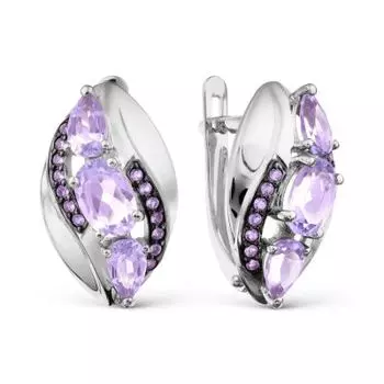Серьги с аметистами и фианитами Линии Любви