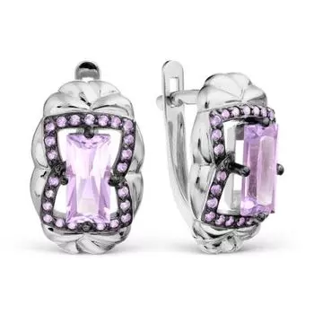 Серьги с аметистами и фианитами Линии Любви