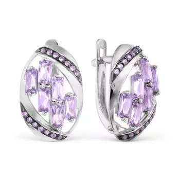 Серьги с аметистами и фианитами Линии Любви