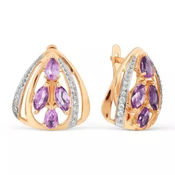 Серьги с аметистами и фианитами Линии Любви