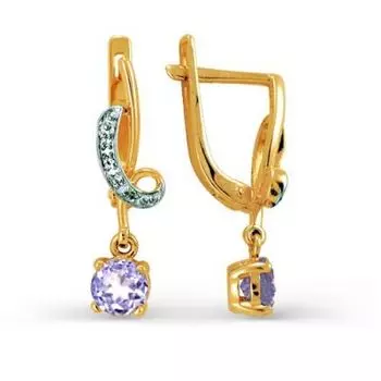 Серьги с аметистами и фианитами Линии Любви