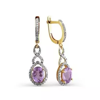 Серьги с аметистами и фианитами Линии Любви