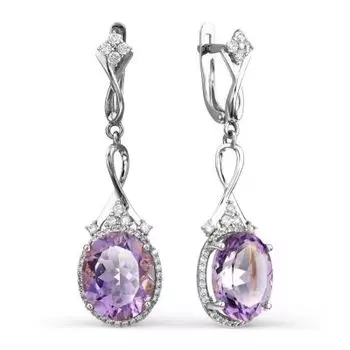 Серьги с аметистами и фианитами Линии Любви