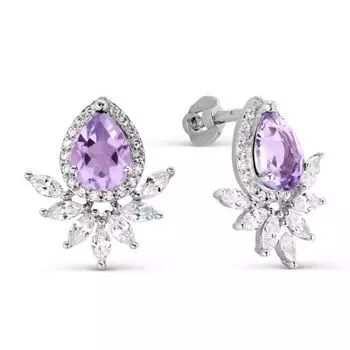 Серьги с аметистами и фианитами Линии Любви