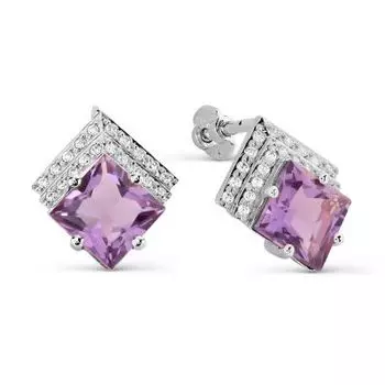 Серьги с аметистами и фианитами Линии Любви