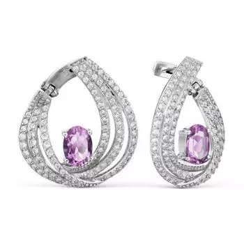 Серьги с аметистами и фианитами Линии Любви