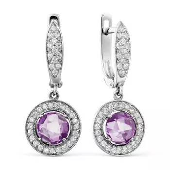 Серьги с аметистами и фианитами Линии Любви